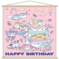 Здравейте Кити и приятели-Честит рожден ден плакат с магнитна рамка, 22.375 34