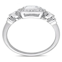 1-Каратов Т. Г. в. бял сапфир и Каратов Т. в. диамант 10кт Бяло Злато годежен пръстен с ореол