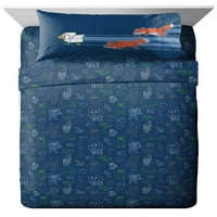 Майнкрафт Пачуърк синьо и зелено легло в чанта спален комплект с обратим Утешител, Гейминг спално бельо