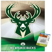 Милуоки Бъкс - лого плакат за стена с дървена магнитна рамка, 22.375 34