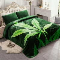 Плюшено одеяло за легло, леко меко зелено одеяло, кралица 75 х91