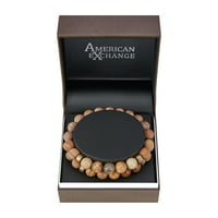 Американски обмен Мъжки скъпоценен камък & сплав злато кафяви мъниста гривна комплект