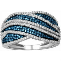Карат Т. в. синьо и бяло диамант 10кт Бяло злато мода пръстен
