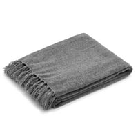 Американско одеяло от шенил в тъмно сиво-дишащ полиестер с декоративни ресни-устойчиви на бръчки и избледняване-50