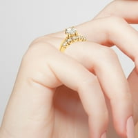 Обет и завинаги персонализирани булчински 14к злато над стерлинги сребро кръг бял Топаз 2-парче гравиран сватбен пръстен комплект