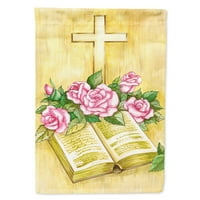 Каролини съкровища АФ4072ГФ Великден кръст и Библия с рози флаг градина Размер Малък, Многоцветен