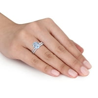 Миабела Дамски 2-Каратов Т. Г. в. овално изрязан Аквамарин 14кт Бяло Злато двойна лента пасианс годежен пръстен