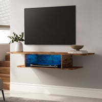 Плаващ телевизор стенен монтаж със синя светодиодна светлина, развлекателен център медийна Конзола за хол
