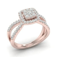Империал 3 4кт ТДВ диамантен 10к клъстер Розово злато годежен пръстен