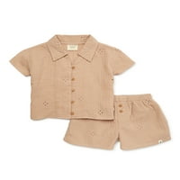 комплект памучна риза и къси панталони за малко дете, 2 части, размери 12м-5т