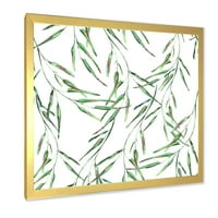 Дизайнарт 'тропически зелени листа на бяло през лятото' тропически рамкиран Арт Принт