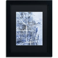 Търговска марка изобразително изкуство Чикаго Сити улична карта Б&В платно изкуство от Майкъл Томпсет, Черен мат, черна рамка