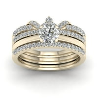 1к ТДВ диамант 14к жълто злато коронован сватбен пръстен комплект