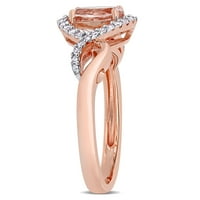 Миабела Дамски КТ Овал-шлифован морганит КТ диамант 10кт Розово злато усукан годежен пръстен