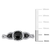 1-Каратов Т. В. черно-бял диамант 14кт Бяло Злато Трикален годежен пръстен