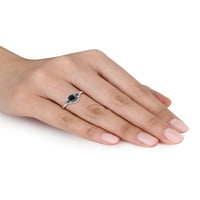 1-Каратов Т. В. черно-бял диамант 14кт Бяло Злато годежен пръстен ореол