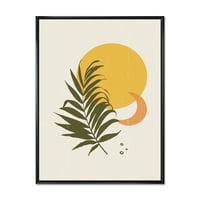 Дизайнарт абстрактна Луна и жълто слънце с тропически лист и модерна рамка платно стена арт принт