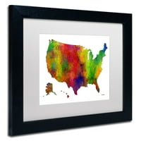 Търговска марка изобразително изкуство карта на САЩ Цлр-1 платно изкуство от Марлене Уотсън, бял мат, черна