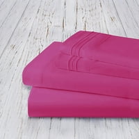 Комплект за легло без бръчки микрофибър дълбок джоб до, дамаска, горещо розово