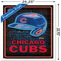 Чикаго Къбс-Неонов Плакат За Стена На Каска, 22.375 34 В Рамка