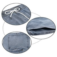 Мъжки дънкови шорти редовен годни шнур ластик дънки къси панталони
