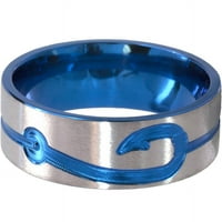Плосък титанов пръстен с фрезована въдица анодизирана в синьо